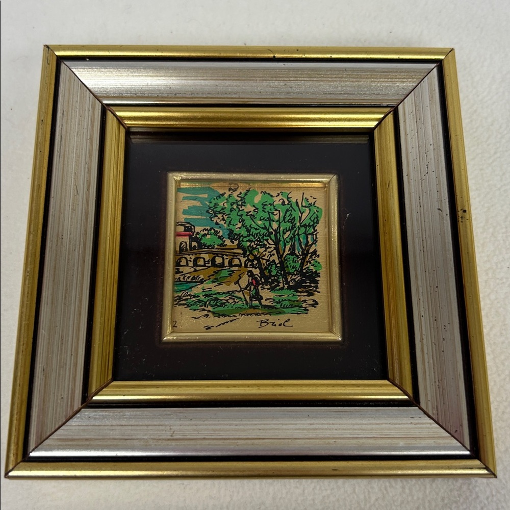 Vintage 5 x 5 framed  Italian gold leaf miniature art work